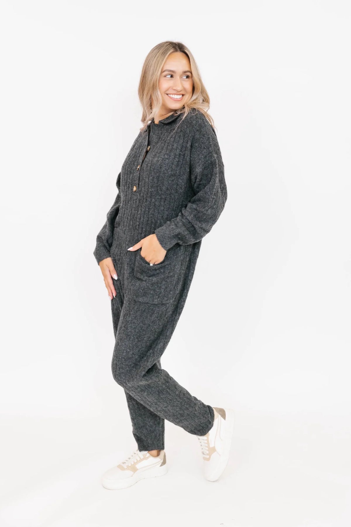 Smash & Tess Florence Cable Knit Romper | Charcoal