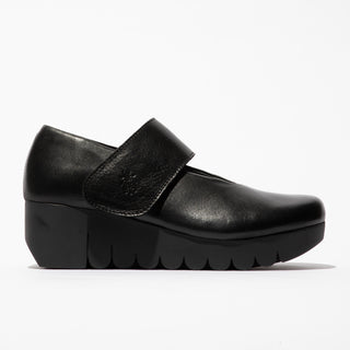 Fly London Vari Leather Shoe | Black + Mustard