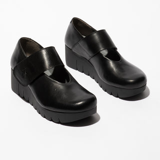 Fly London Vari Leather Shoe | Black + Mustard