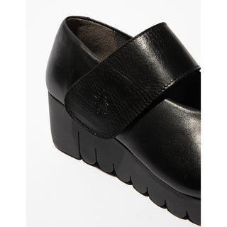 Fly London Vari Leather Shoe | Black + Mustard