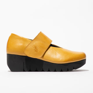 Fly London Vari Leather Shoe | Black + Mustard