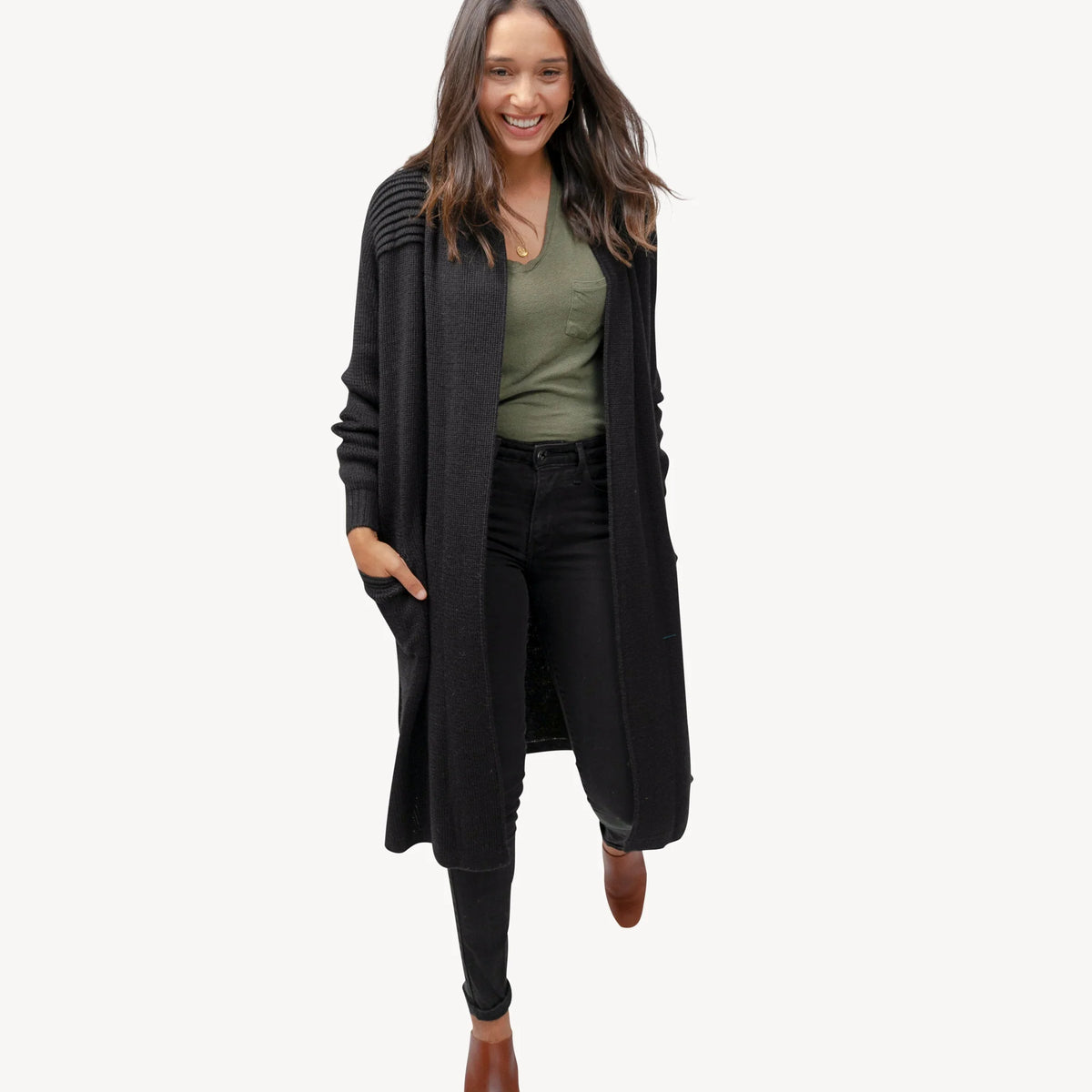 Pokoloko Long Cartier Alpaca Sweater| Camel, Black + Chai