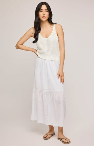 Gentle Fawn Madrid Eyelet Midi 100% Cotton Skirt | White