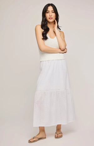 Gentle Fawn Madrid Eyelet Midi 100% Cotton Skirt | White