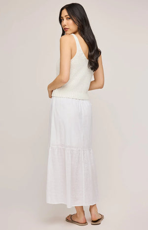 Gentle Fawn Madrid Eyelet Midi 100% Cotton Skirt | White