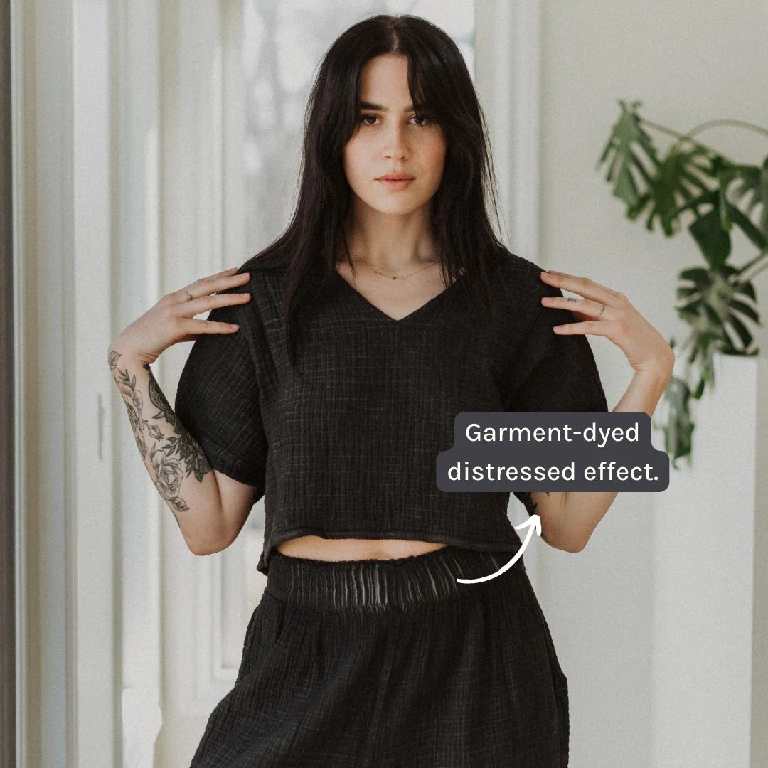 Pokoloko Crinkle Palazzo Pant | Black + Cream