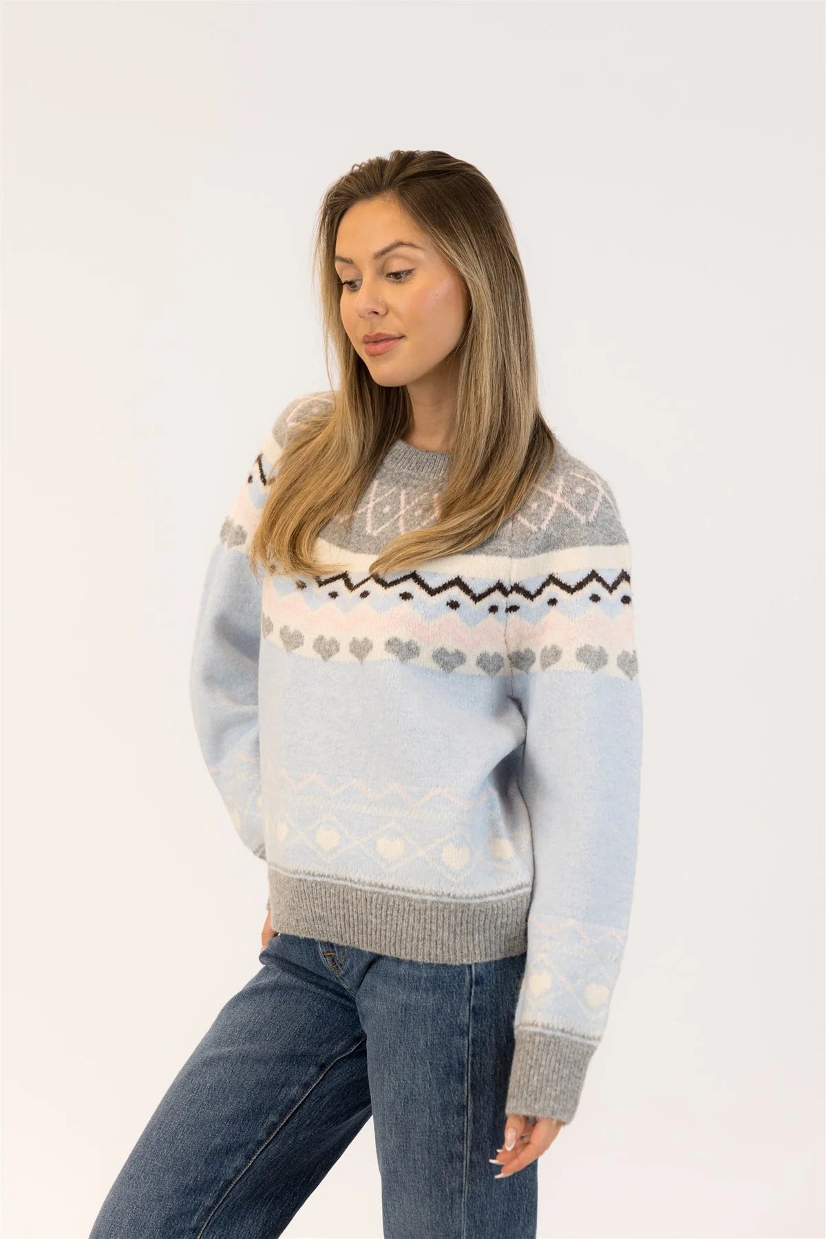 Lyla & Luxe Top Hollyfair Nordic Pullover | Blue Grey