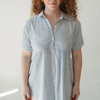 Pokoloko Collared Button Shirt Dress | Cream + Navy