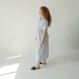 Pokoloko Collared Button Shirt Dress | Cream + Navy