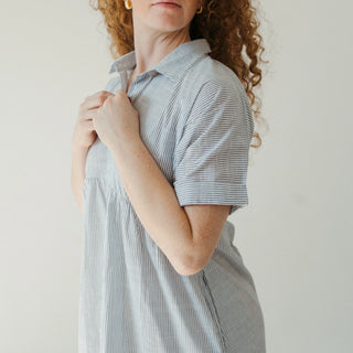 Pokoloko Collared Button Shirt Dress | Cream + Navy