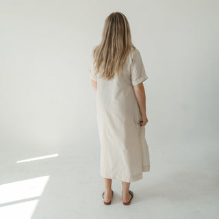 Pokoloko Collared Button Shirt Dress | Cream + Navy