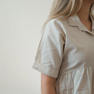 Pokoloko Collared Button Shirt Dress | Cream + Navy