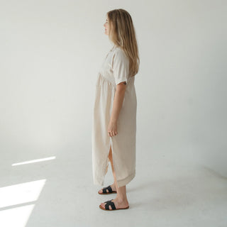 Pokoloko Collared Button Shirt Dress | Cream + Navy
