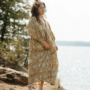 Pokoloko Mira Midi Dress | Blue + Gold