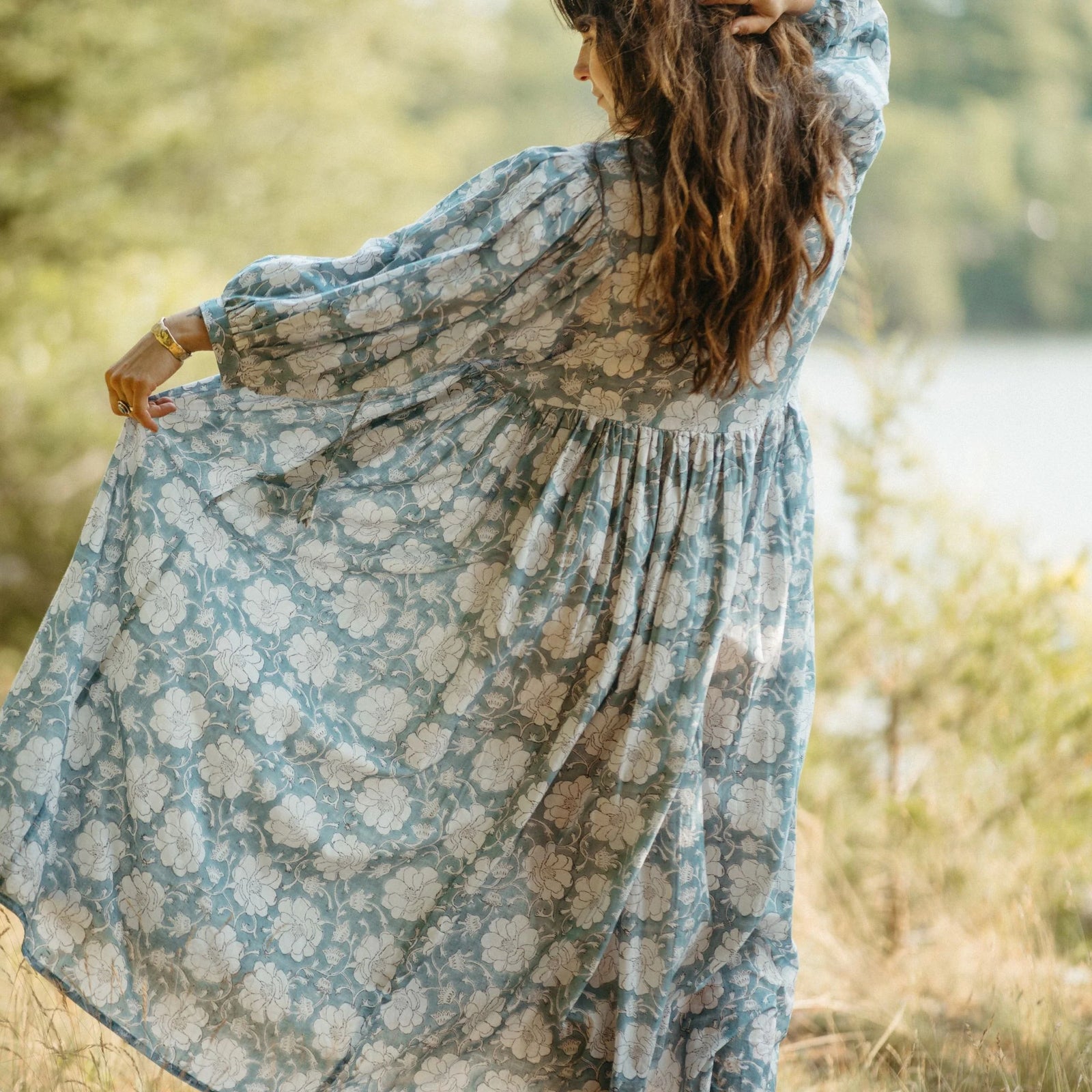 Pokoloko Mira Midi Dress | Blue + Gold