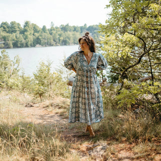 Pokoloko Mira Midi Dress | Blue + Gold
