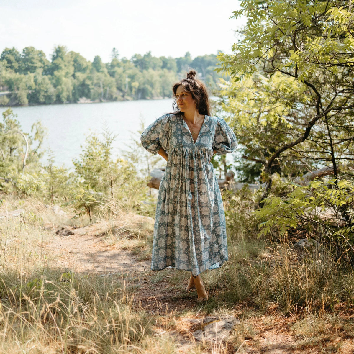 Pokoloko Mira Midi Dress | Blue + Gold