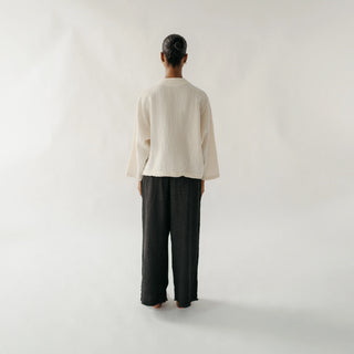 Pokoloko Crinkle Short Jacket | Cream + Black