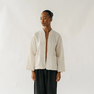 Pokoloko Crinkle Short Jacket | Cream + Black
