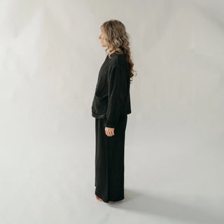 Pokoloko Crinkle Short Jacket | Cream + Black