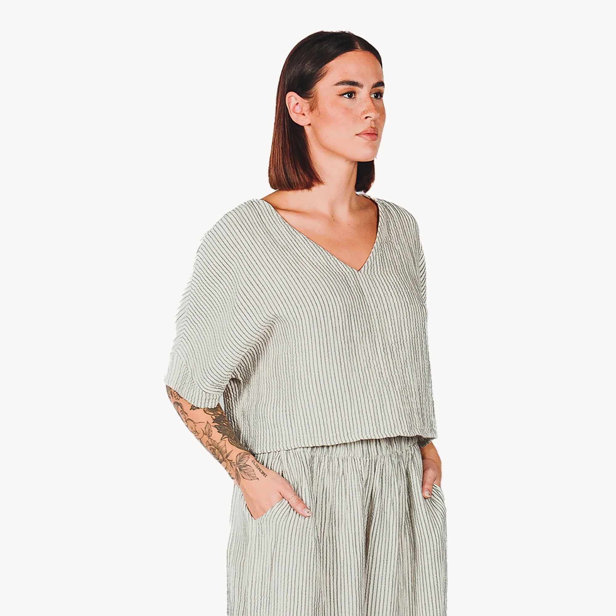Pokoloko Striped Crinkle Cotton Crop Top | Stripe