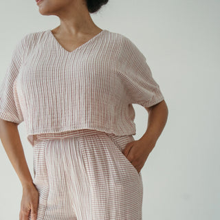 Pokoloko Striped Crinkle Cotton Crop Top | Stripe