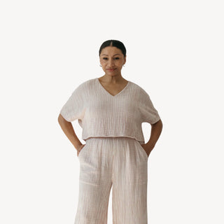 Pokoloko Striped Crinkle Cotton Crop Top | Stripe