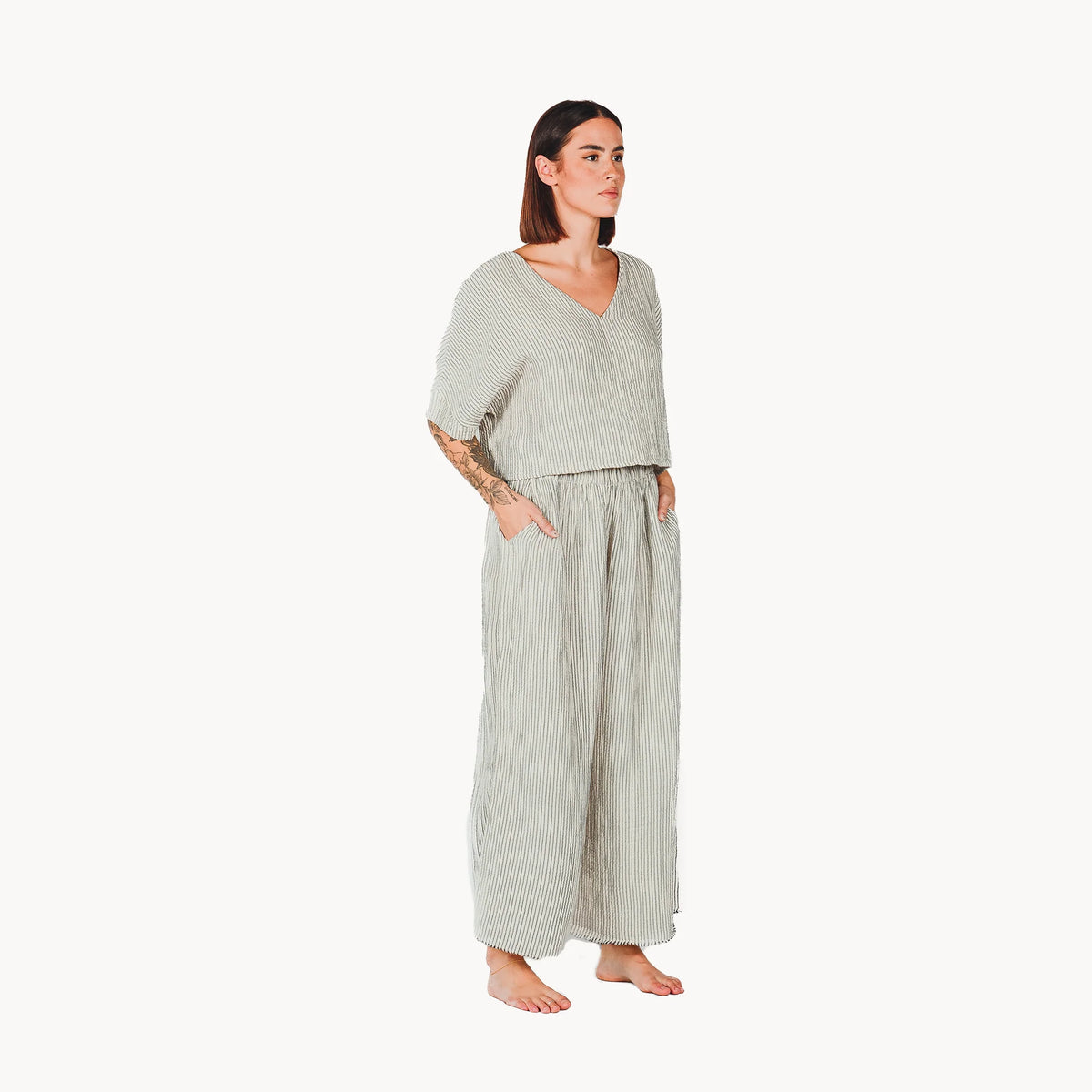Pokoloko Striped Crinkle Cotton Palazzo Pants | Stripe