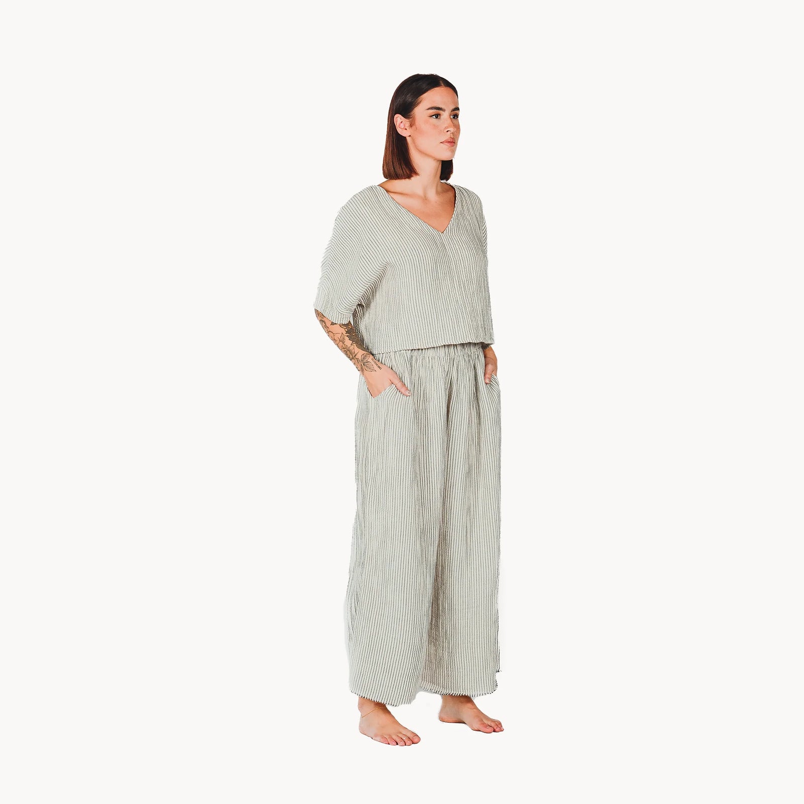 Pokoloko Striped Crinkle Cotton Palazzo Pants | Stripe