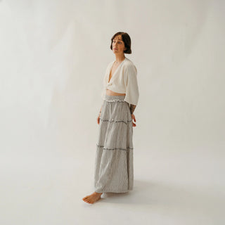 Pokoloko Striped Crinkle Cotton Ruffle Skirt | Stripe