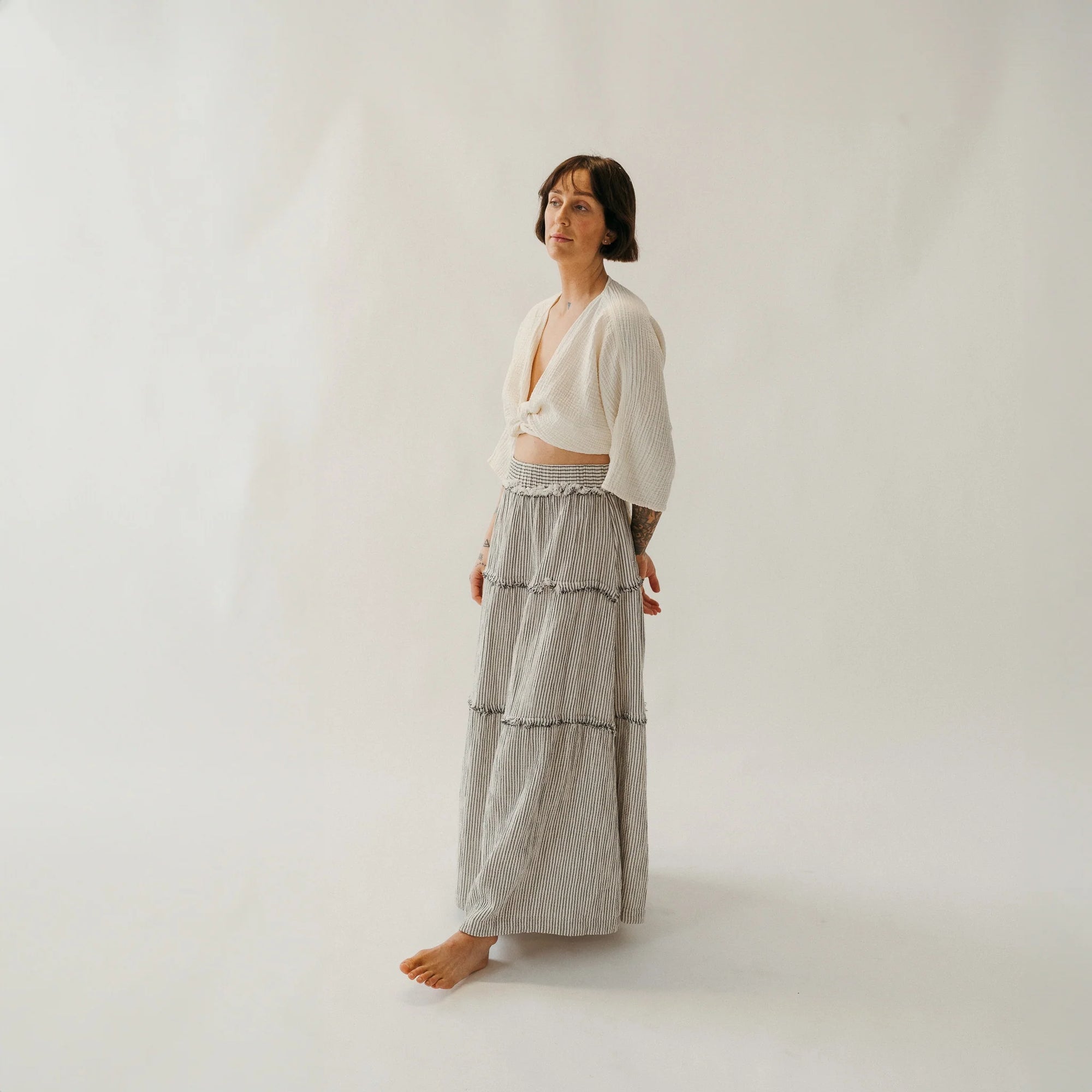 Pokoloko Striped Crinkle Cotton Ruffle Skirt | Stripe