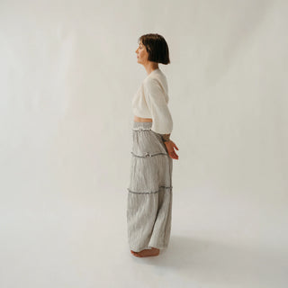 Pokoloko Striped Crinkle Cotton Ruffle Skirt | Stripe