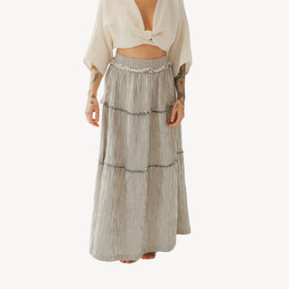 Pokoloko Striped Crinkle Cotton Ruffle Skirt | Stripe