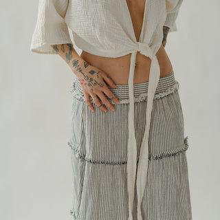 Pokoloko Striped Crinkle Cotton Ruffle Skirt | Stripe