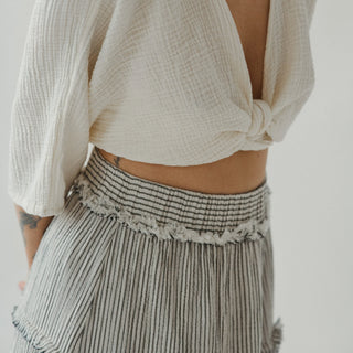 Pokoloko Striped Crinkle Cotton Ruffle Skirt | Stripe