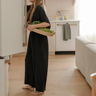 Pokoloko Crinkle Palazzo Pant | Black, Cream, Denim