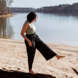 Pokoloko Crinkle Palazzo Pant | Black, Cream, Denim