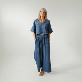 Pokoloko Crinkle Palazzo Pant | Black, Cream, Denim