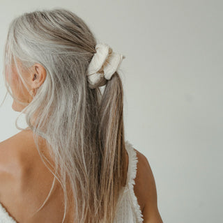 Pokoloko Crinkle Scrunchie | Cream + Charcoal Stripe