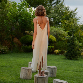 Pokoloko Crinkle Strappy Dress | Cream + Black