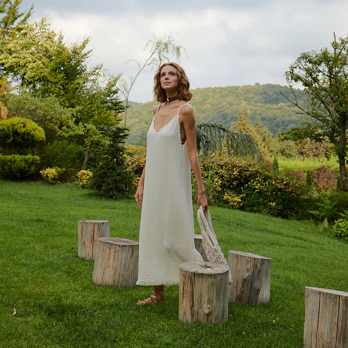 Pokoloko Crinkle Strappy Dress | Cream + Black