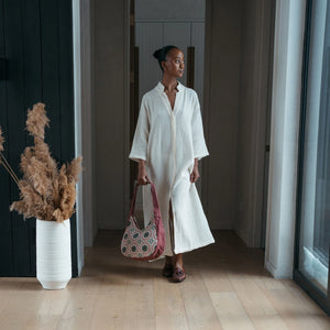 Pokoloko Crinkle Shirt Dress | Cream + Black
