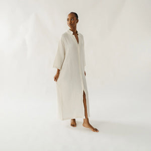 Pokoloko Crinkle Shirt Dress | Cream + Black