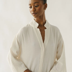 Pokoloko Crinkle Shirt Dress | Cream + Black