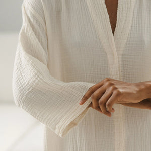 Pokoloko Crinkle Shirt Dress | Cream + Black