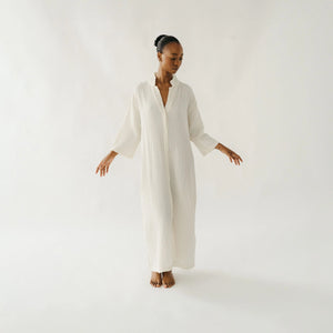 Pokoloko Crinkle Shirt Dress | Cream + Black