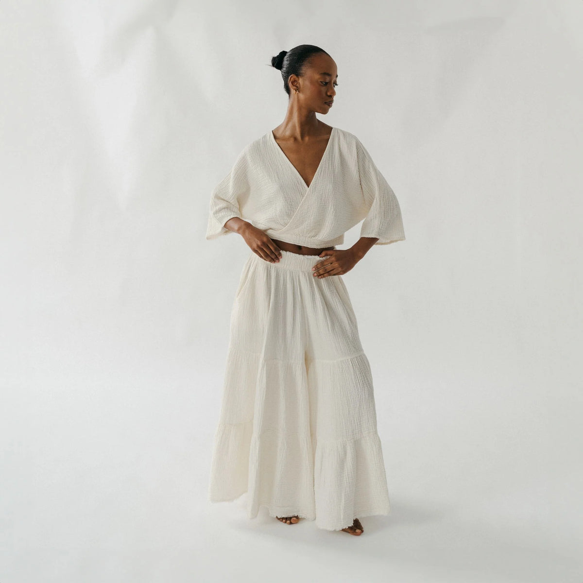 Pokoloko Crinkle Skirt Pants | Cream + Black