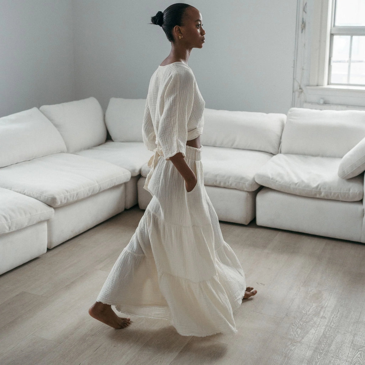 Pokoloko Crinkle Skirt Pants | Cream + Black