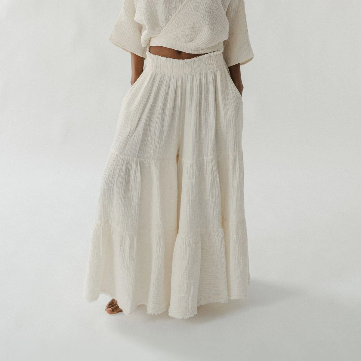 Pokoloko Crinkle Skirt Pants | Cream + Black