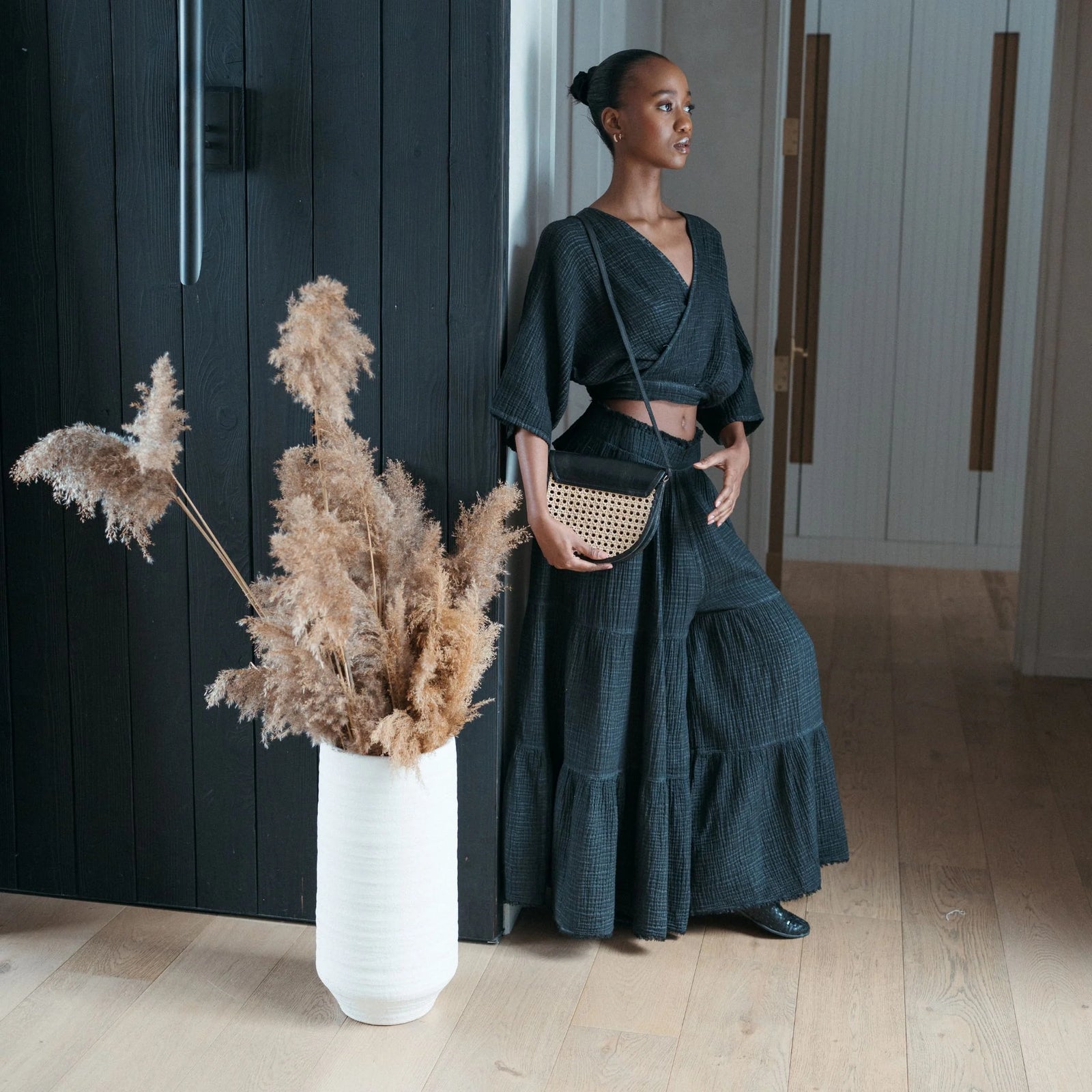 Pokoloko Crinkle Skirt Pants | Cream + Black